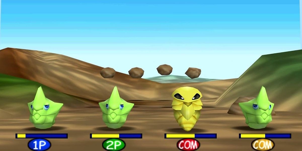 Pokemon Stadium Rock Harden Mini-Game with Metapod and Kakuna.