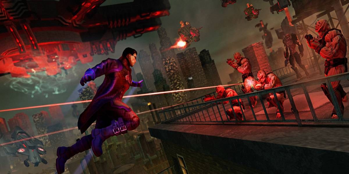 Saints Row 4 Screenshot Of Boss Jumping Up Building