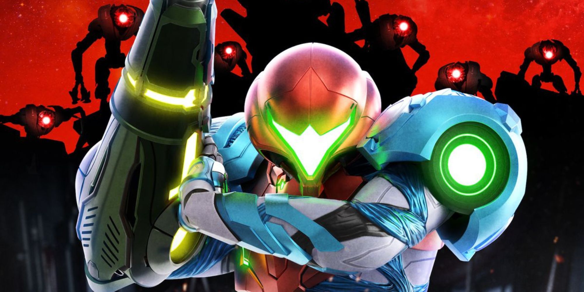 Samus stands in front of a group of E.M.M.I's