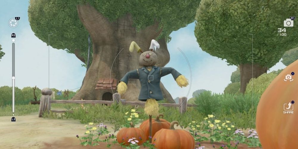 Screenshot of the Gummiphone camera capturing a photo of the Scarecrow in Kingdom Hearts 3.