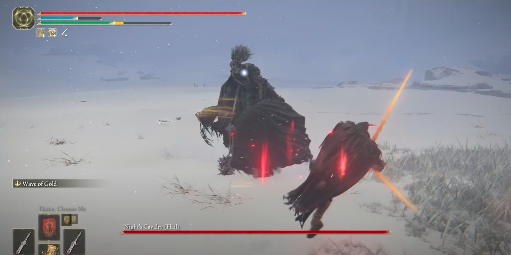 Elden Ring Night's Cavalry (Flail) boss at Consecrated Snowfield