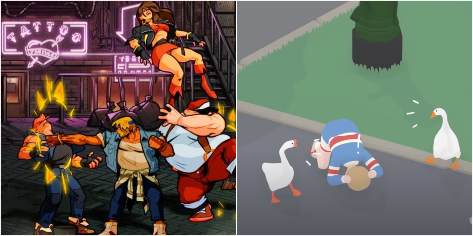 Short Co-op Games Featured Split Image Streets Of Rage 4 and Untitled Goose Game