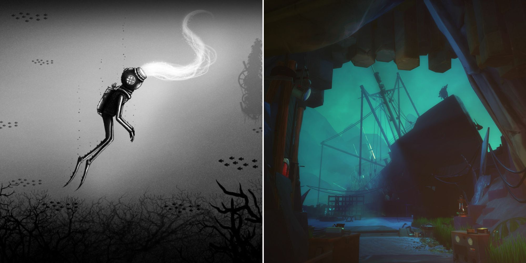 Silt Game Artwork - Swimming Protagonist - Call Of The Sea - Finding a giant ship