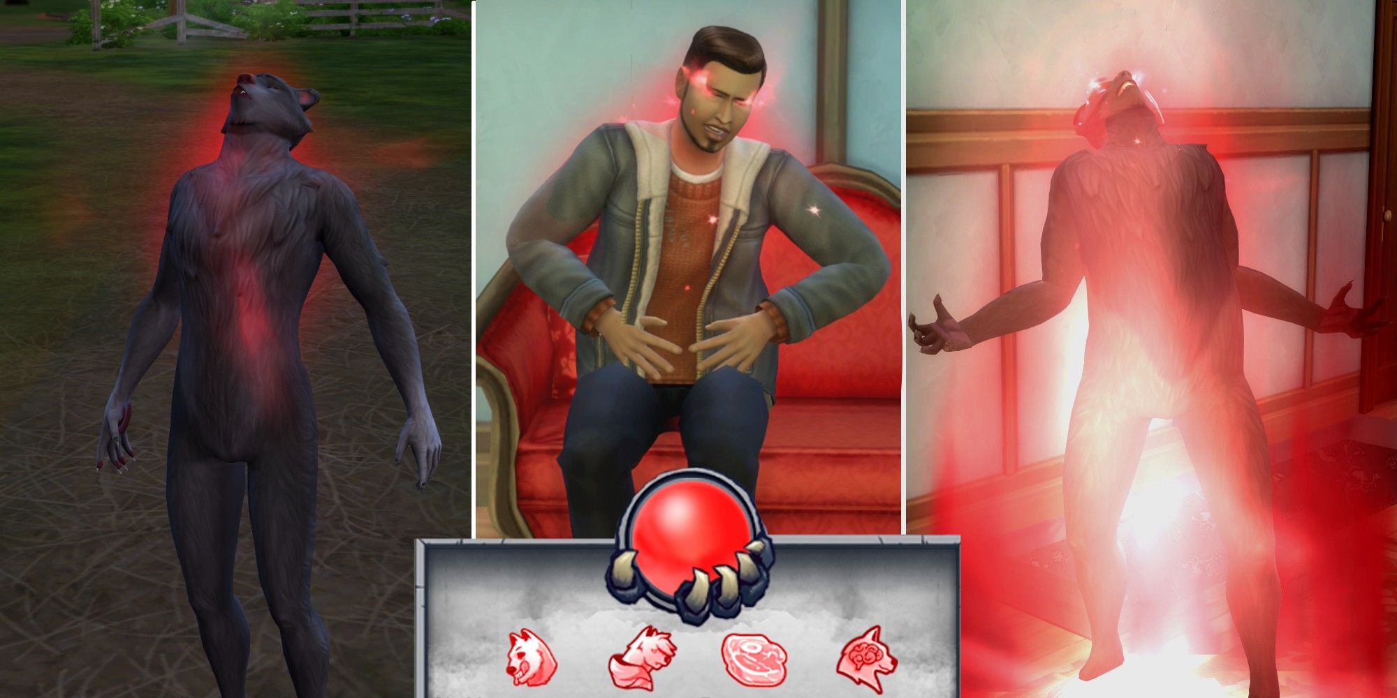 Werewolf Sims glowing with a red aura indicating their Fury metre's fullness in The Sims 4 Werewolves