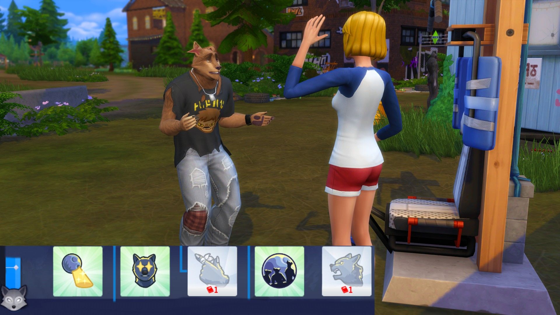 Two wolves chatting and using the Prime rank abilities in The Sims 4 Werewolves