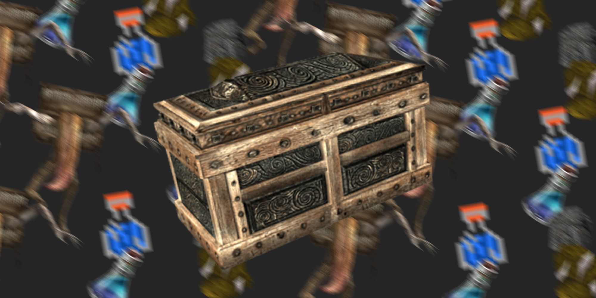Skyrim Chest, Minecraft and Witcher potions, Runescape and New World iron