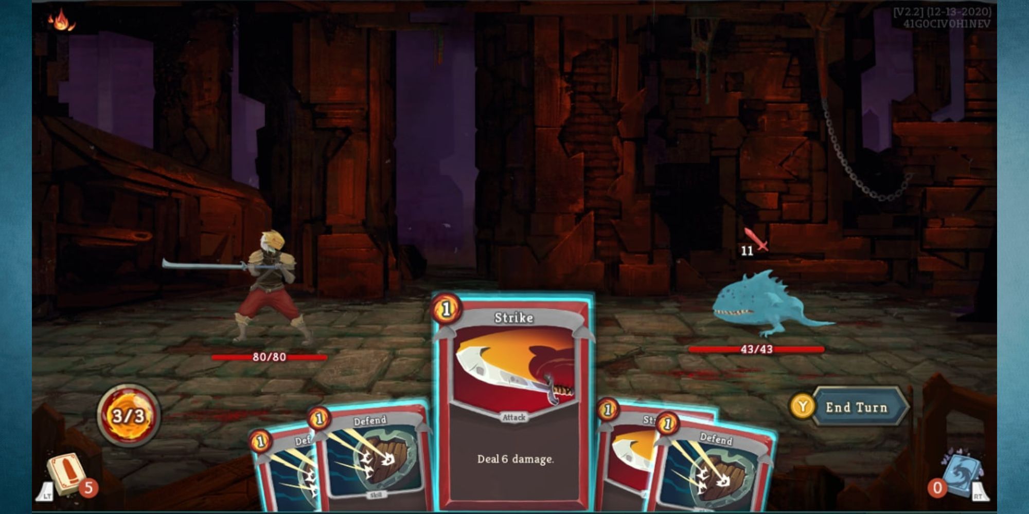 Slay The Spire's Ironclad Faces Off Against Jaw Worm ready to attack