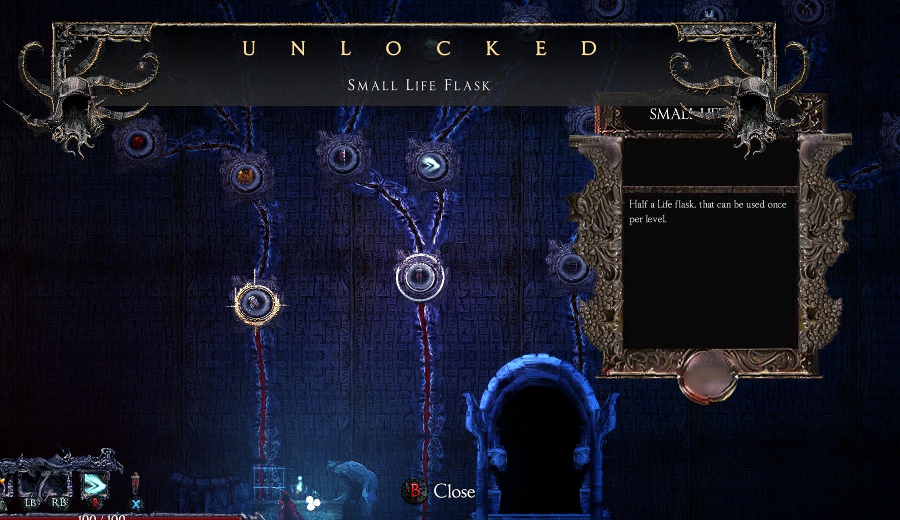 Unlocking the life flasks from the skill tree in Source Of Madness