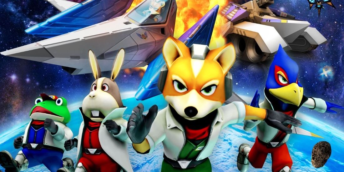 Star Fox 64. Fox with his team flying away from an explosion.