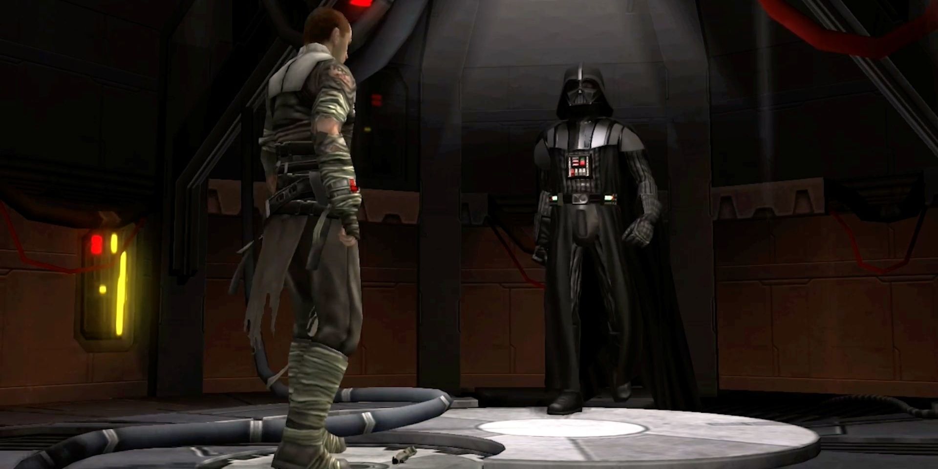 Starkiller face to face with Darth Vader in The Force Unleashed