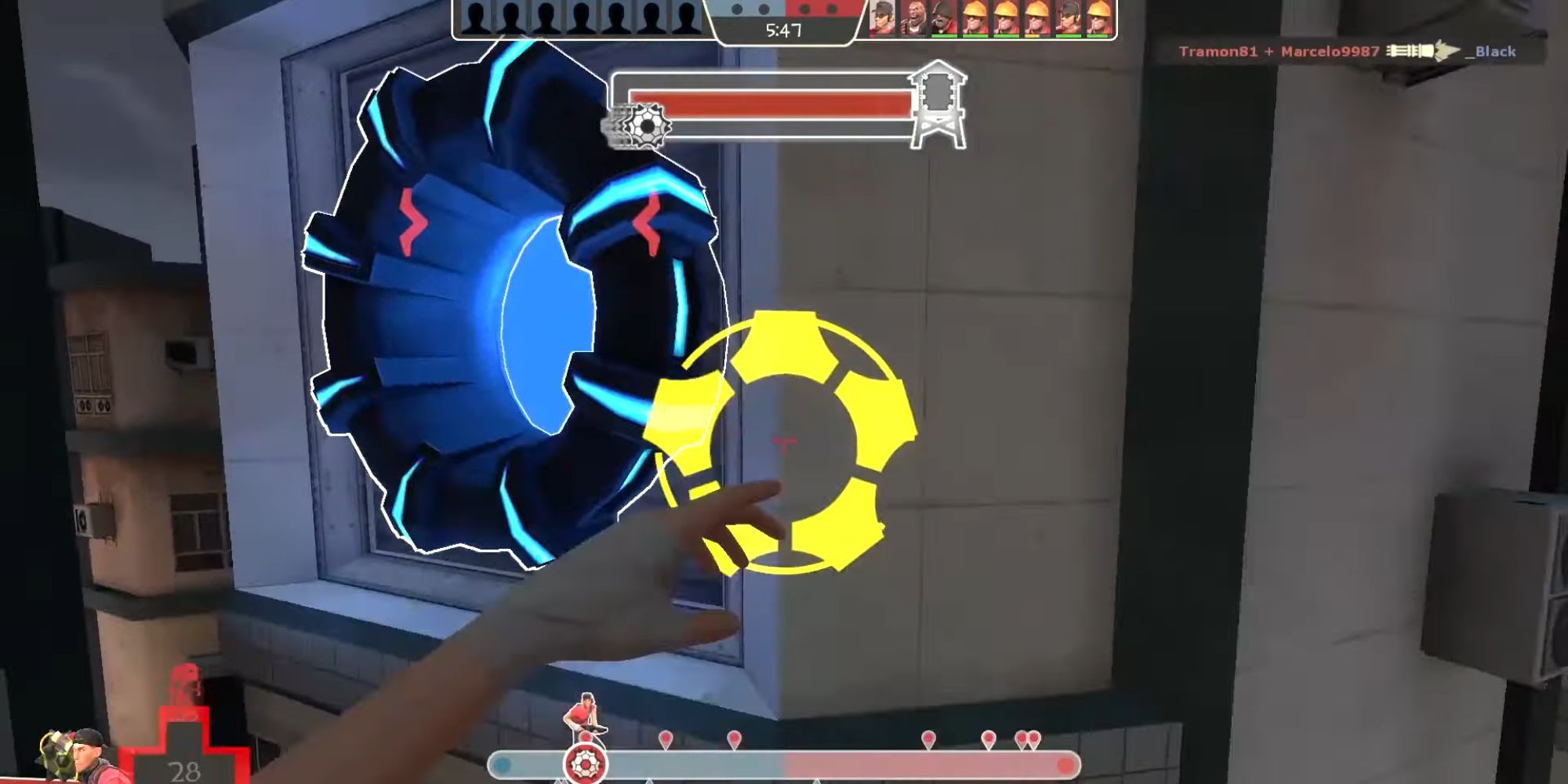Aiming for a goal in Team Fortress 2's Pass Time mode