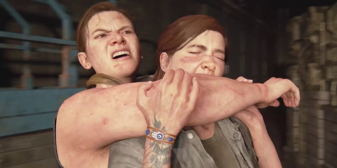 The Last Of Us 2 Abby choking Ellie.