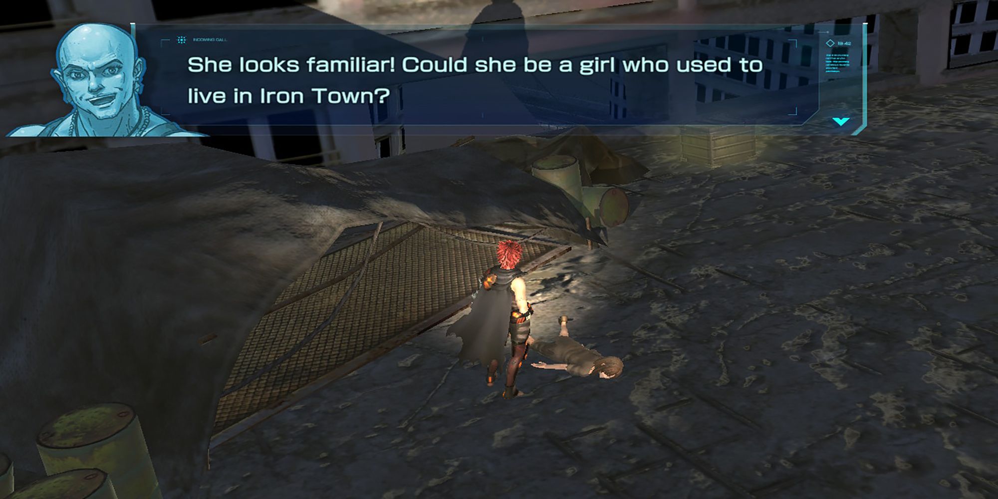 Talis finds a severely malnourished Toni at the top of a skyscraper in the Spider Gully in Metal Max Xeno Reborn.