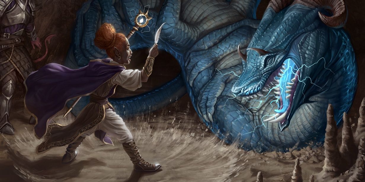 gnome or halfling casts spell on giant blue lizard
