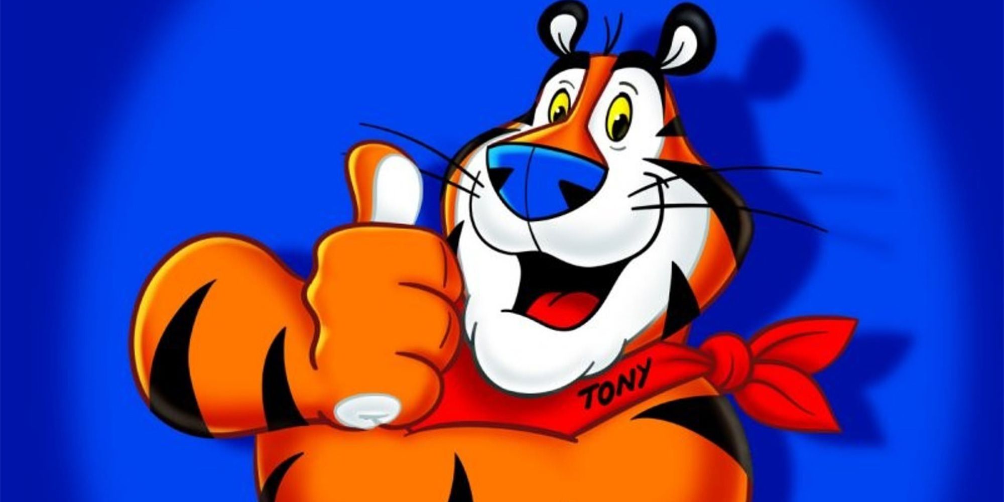 Tony The Tiger gives a thumbs up against a blue background.