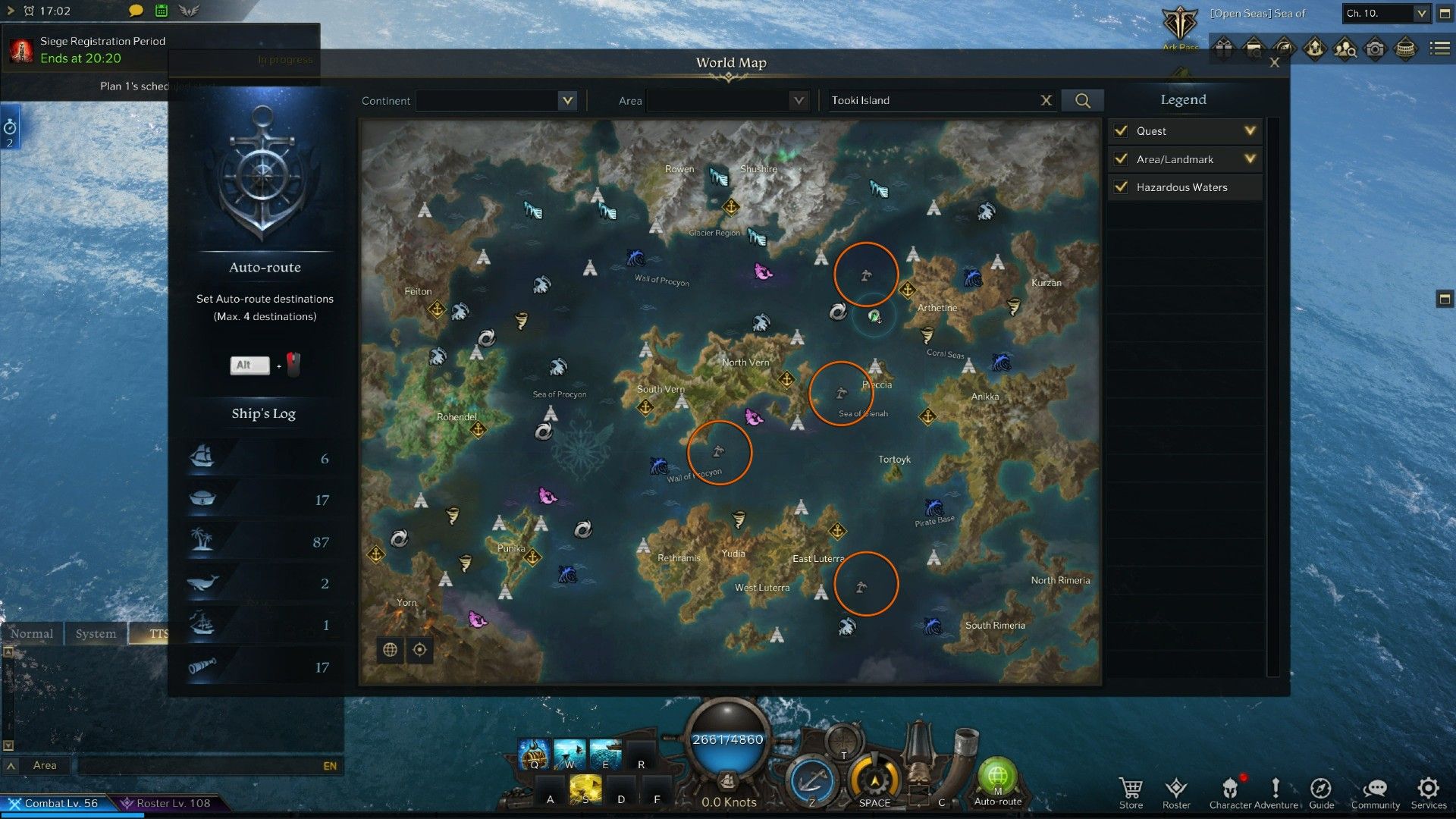 Lost Ark all four Tooki Island map locations, each circled