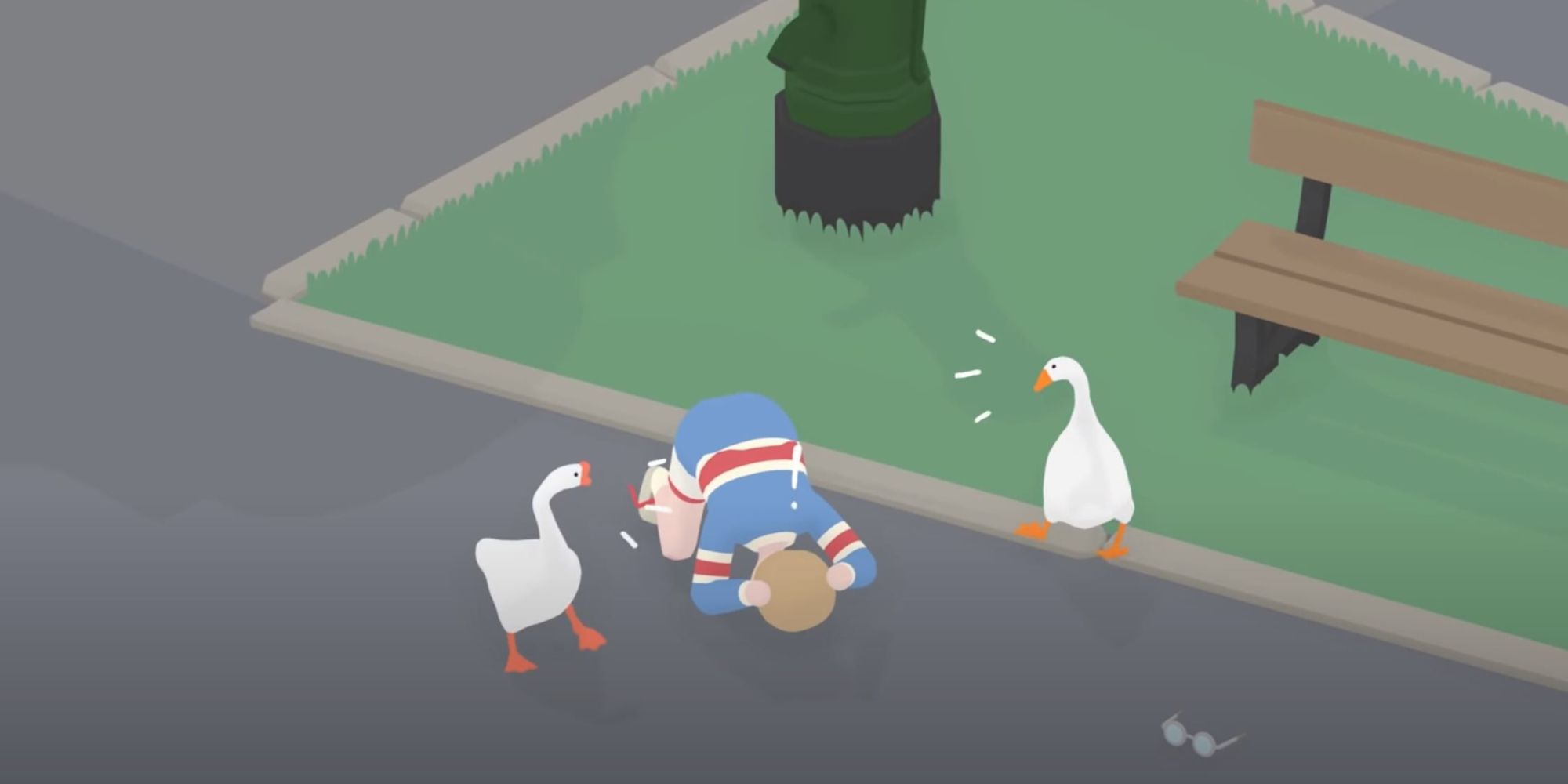 Untitled Goose Game Screenshot Of Two Players Honk At Child