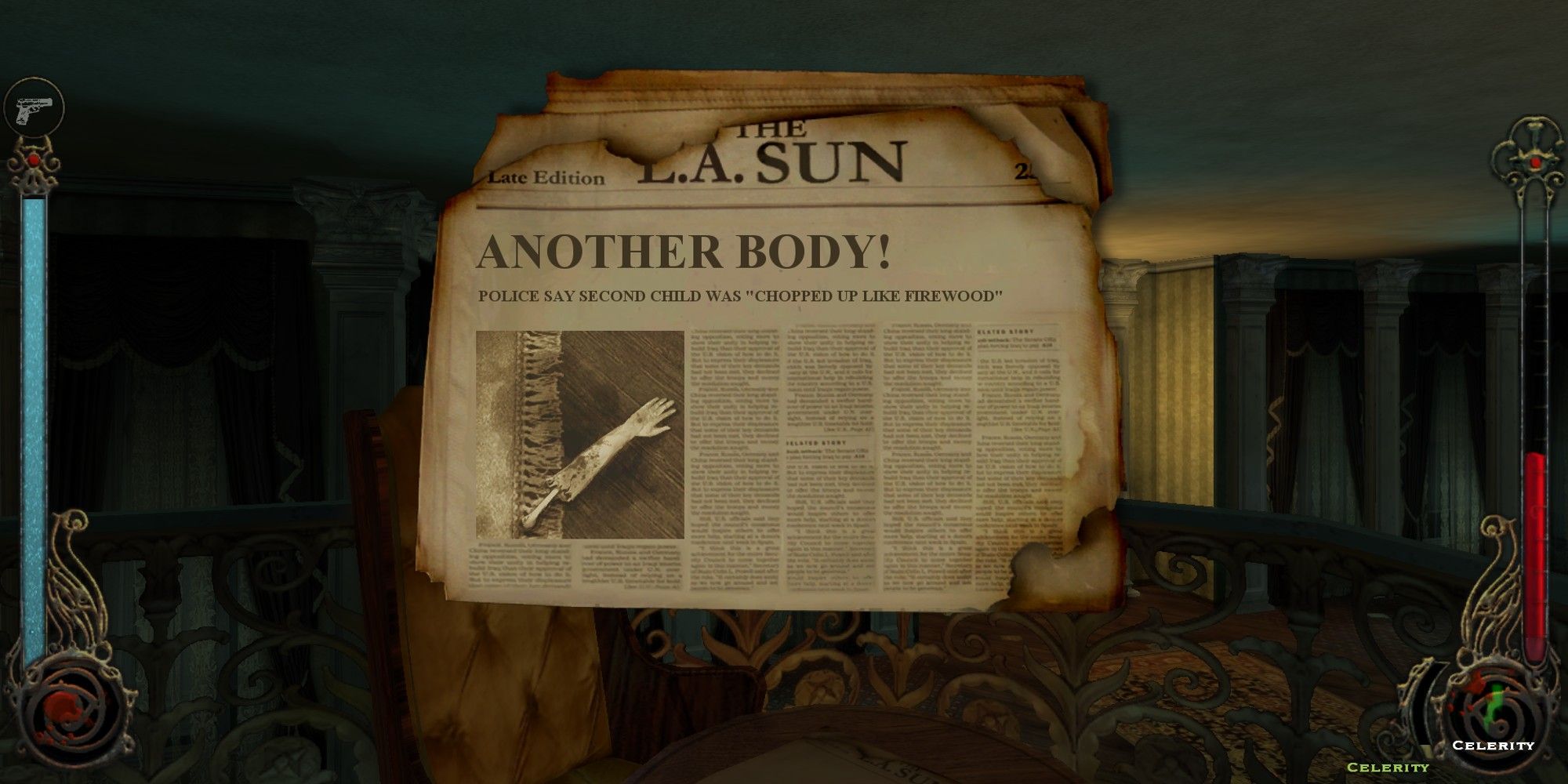 Newspaper with the headline "Another Body!" in Vampire: The Masquerade - Bloodlines