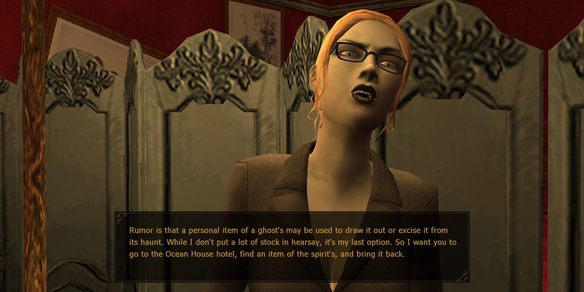 Therese assigning "The Ghost Haunts At Midnight" quest in Vampire: The Masquerade - Bloodlines