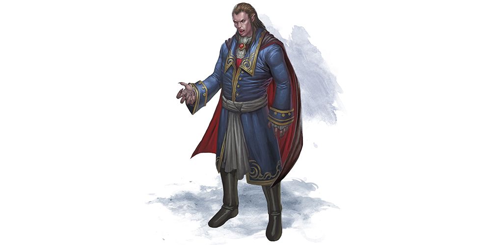 A vampire with blue robes and a red cloak