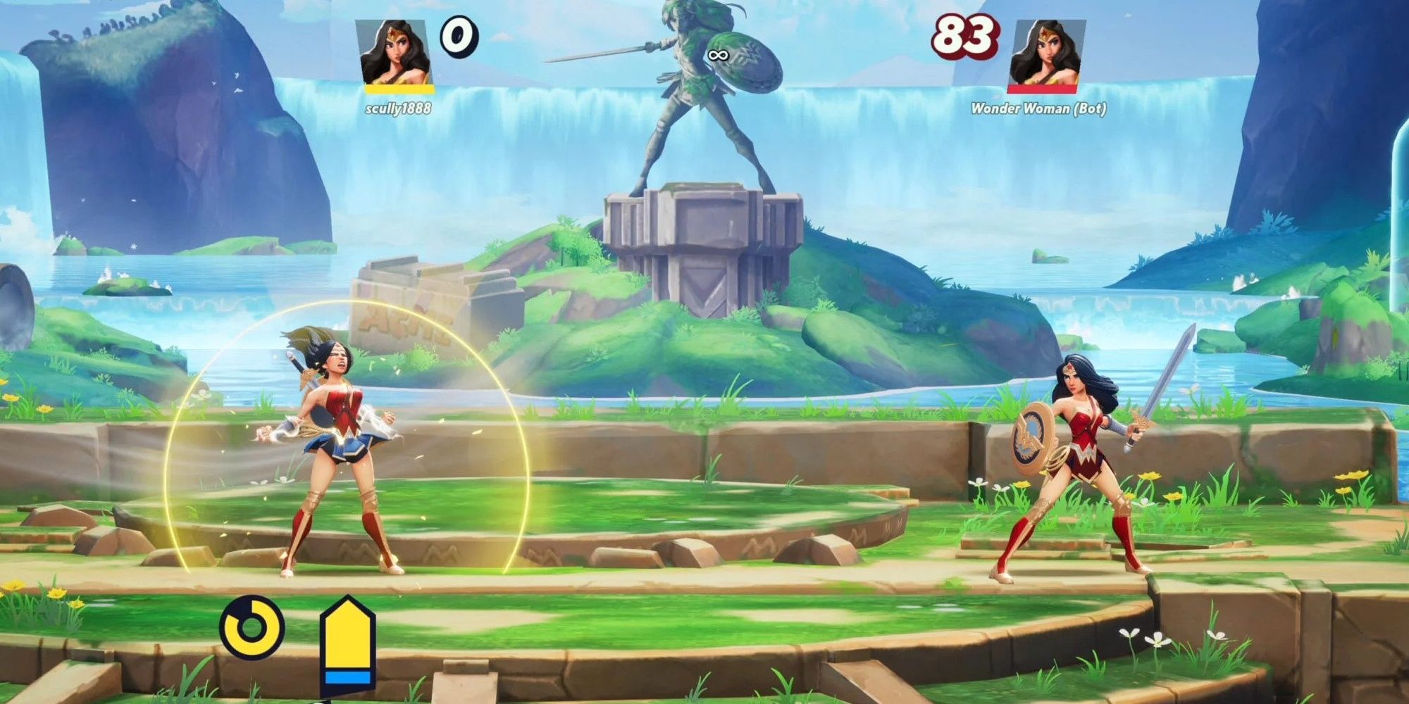 Wonder Woman fighting a bot version of herself in MultiVersus