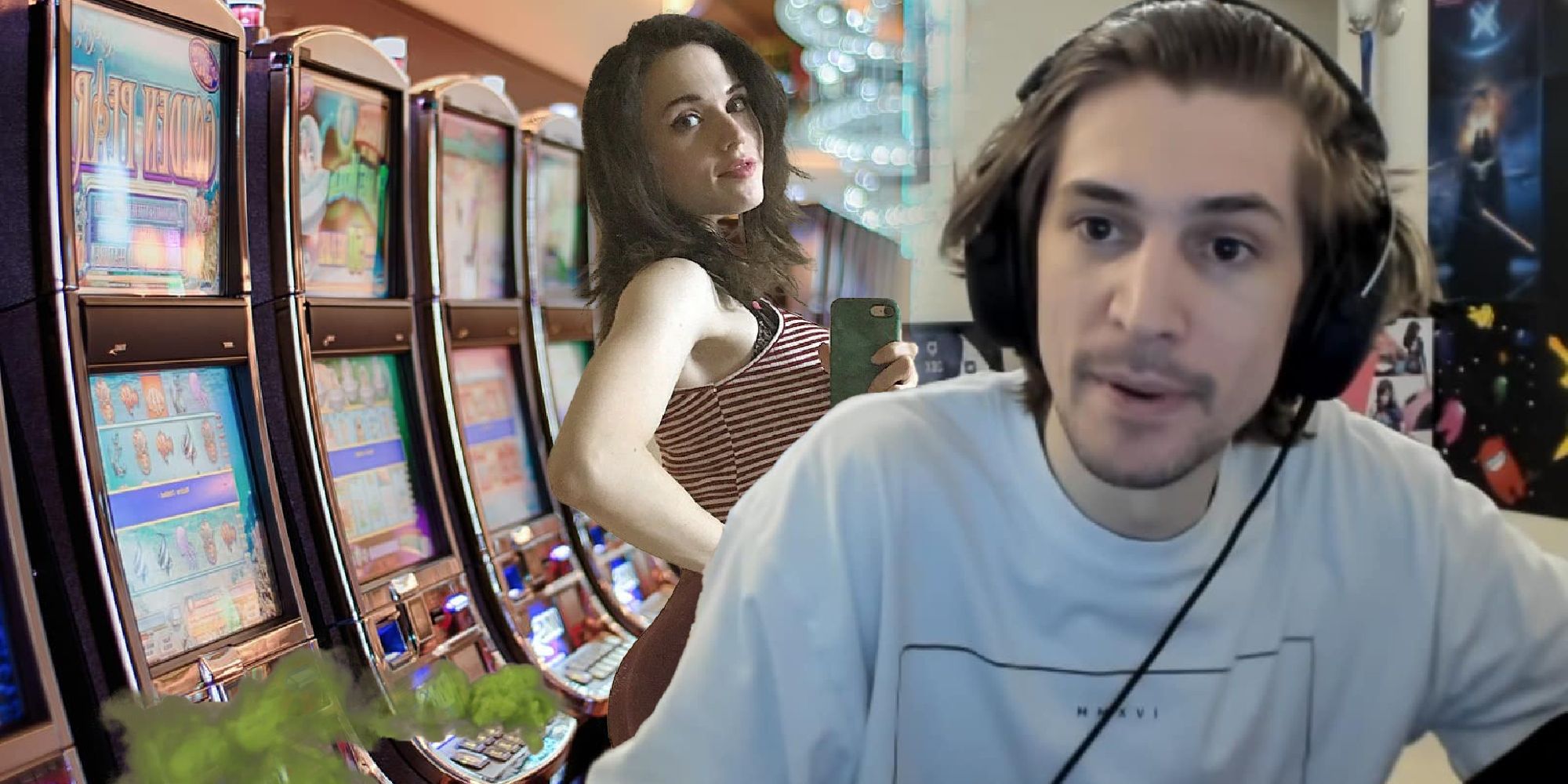 xQc with Amouranth and a casino behind him