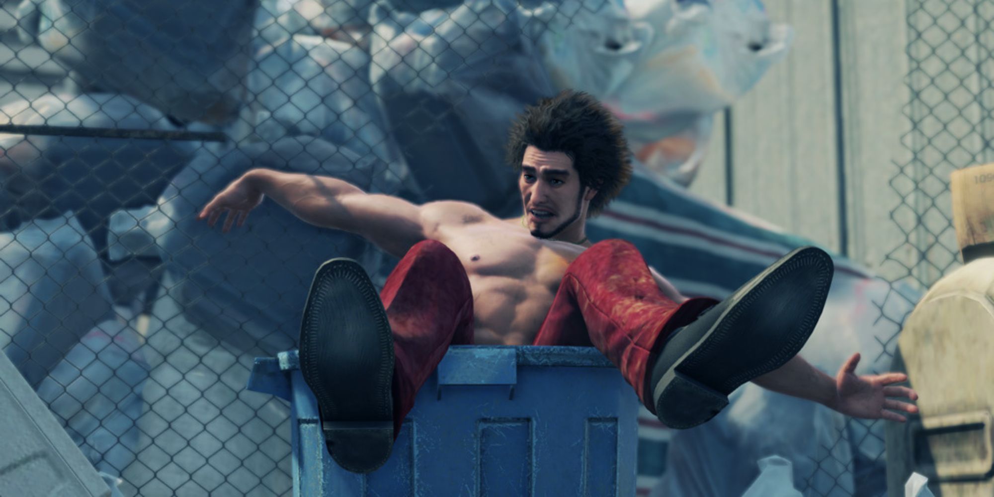 Yakuza Like A Dragon - Kazuga Ichiban Falls Into A Trash Can