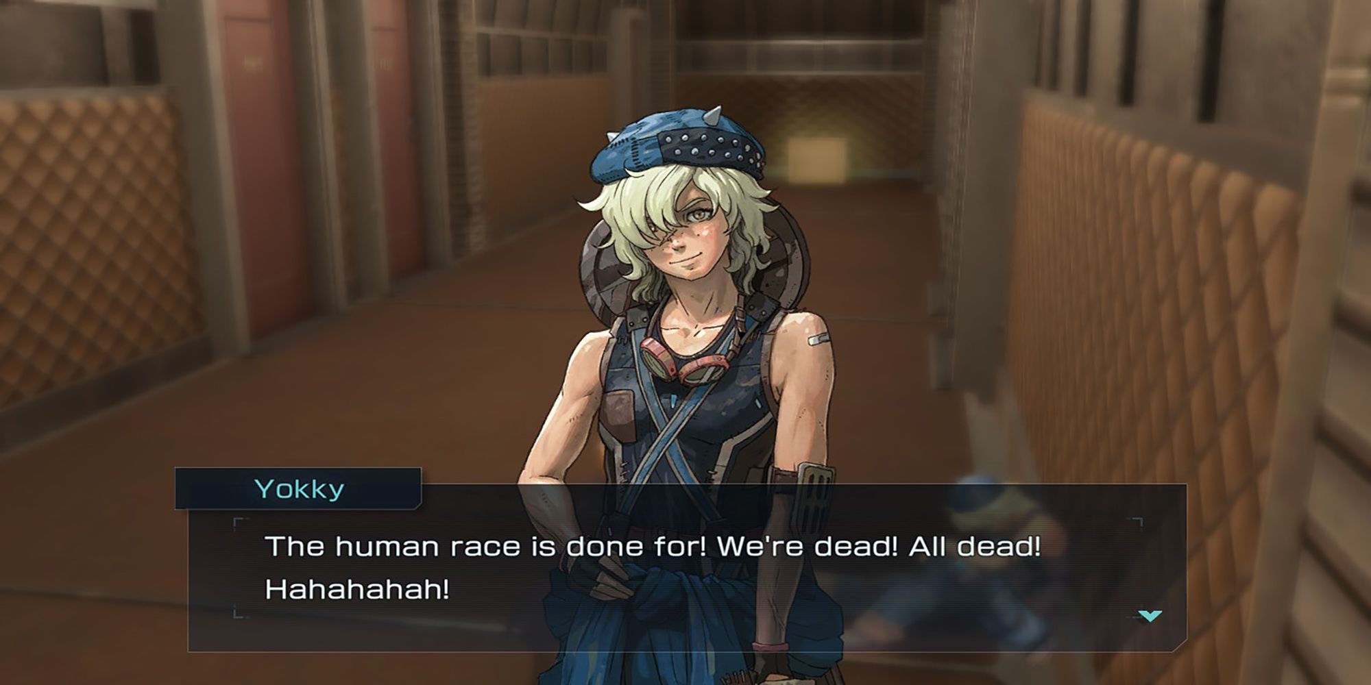 Yokky laments the end of the world during a conversation at Iron Base in Metal Max Xeno Reborn.