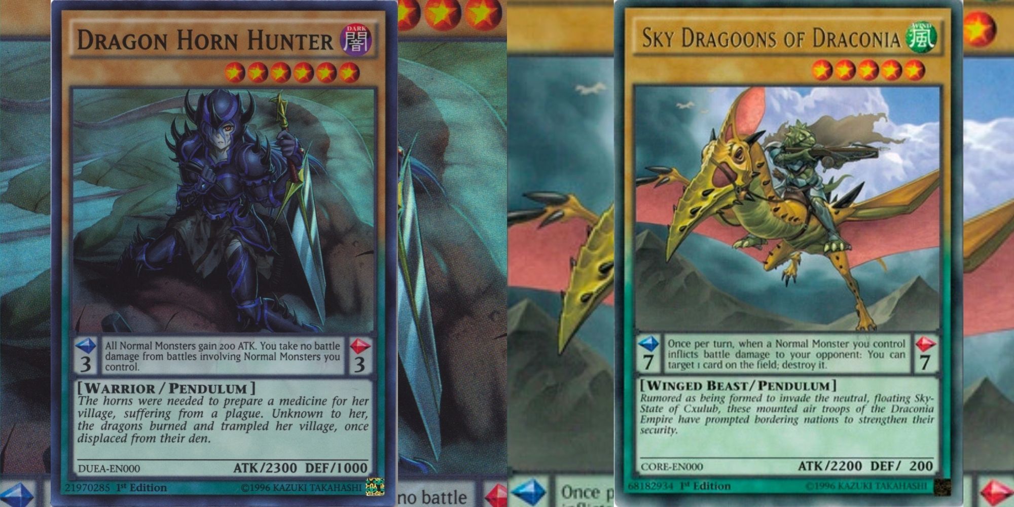 Dragon Horn Hunter and Sky Dragoons of Draconia cards in Yu-Gi-Oh