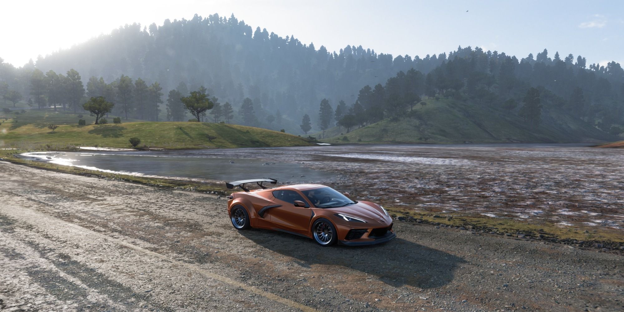a beautiful panoramic view of a salty marshland in forza horizon 5
