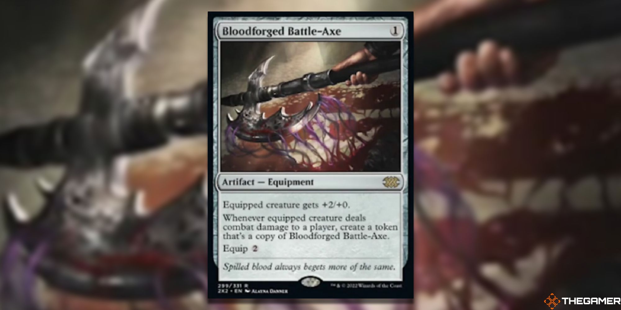 Magic: The Gathering Bloodforged Battle-Axe full card with background