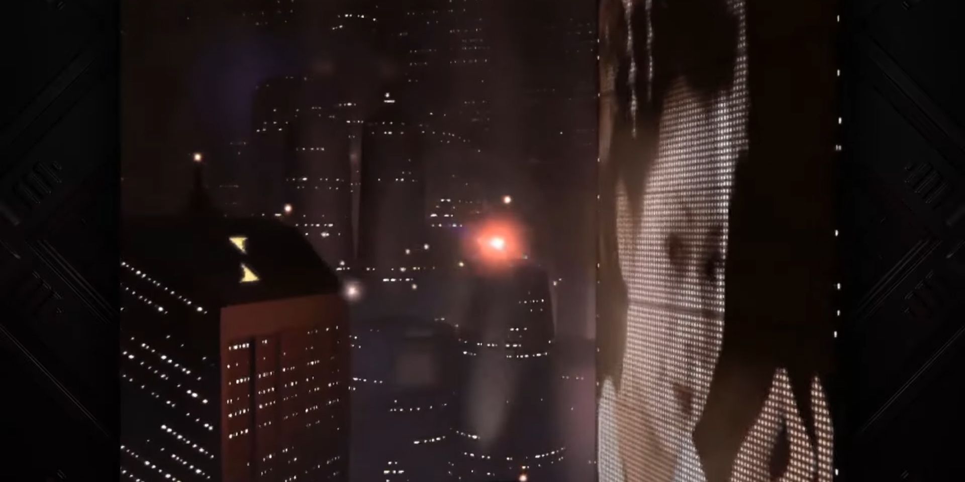 A screenshot showing the Los Angeles skyline in Blade Runner