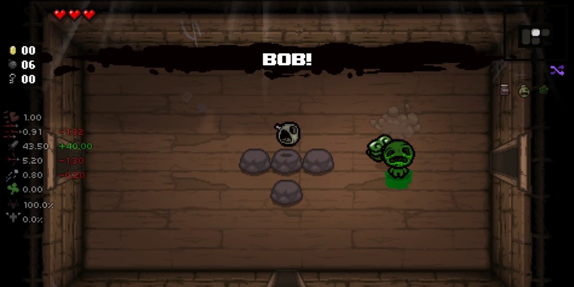 The Binding of Isaac Bob Transformation with bob's head on item pedestal