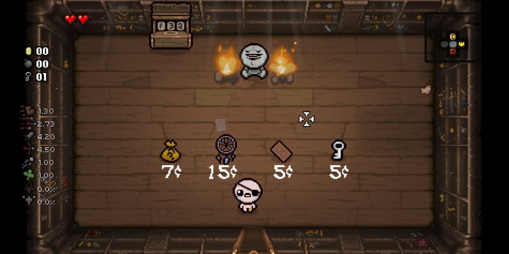 Binding of Isaac Cain inside of a shop at the start of the game