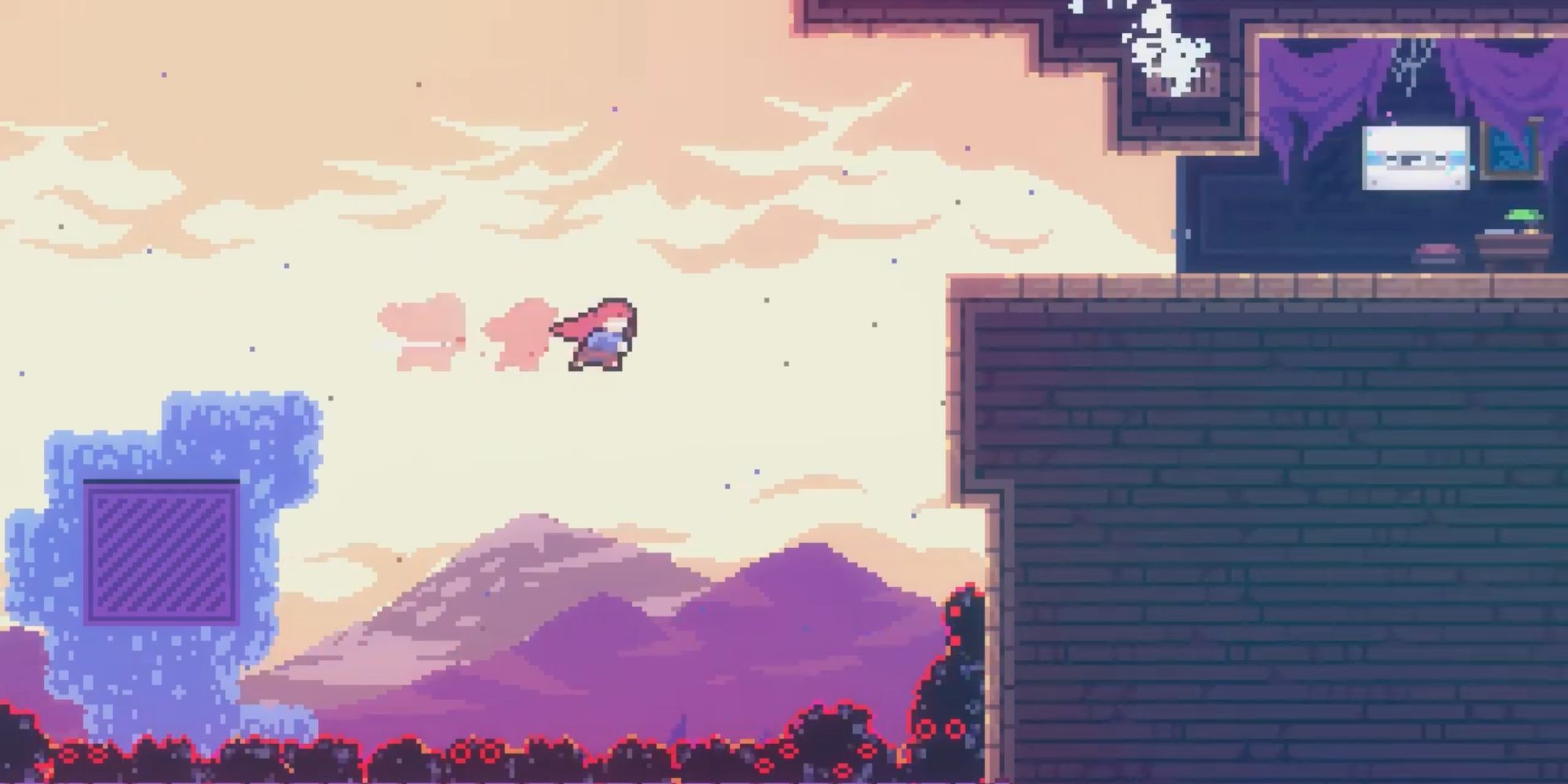 gameplay of celeste, showing play jump over gap