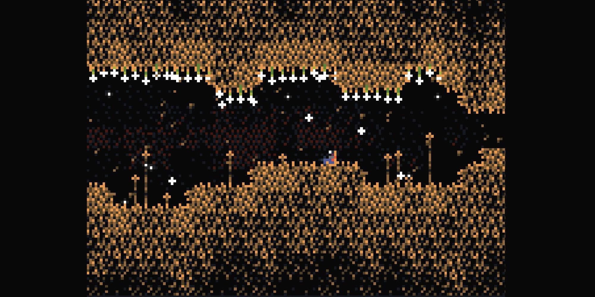 A screenshot of Environmental Station Alpha, showing the main character exploring a cavern full of wildlife