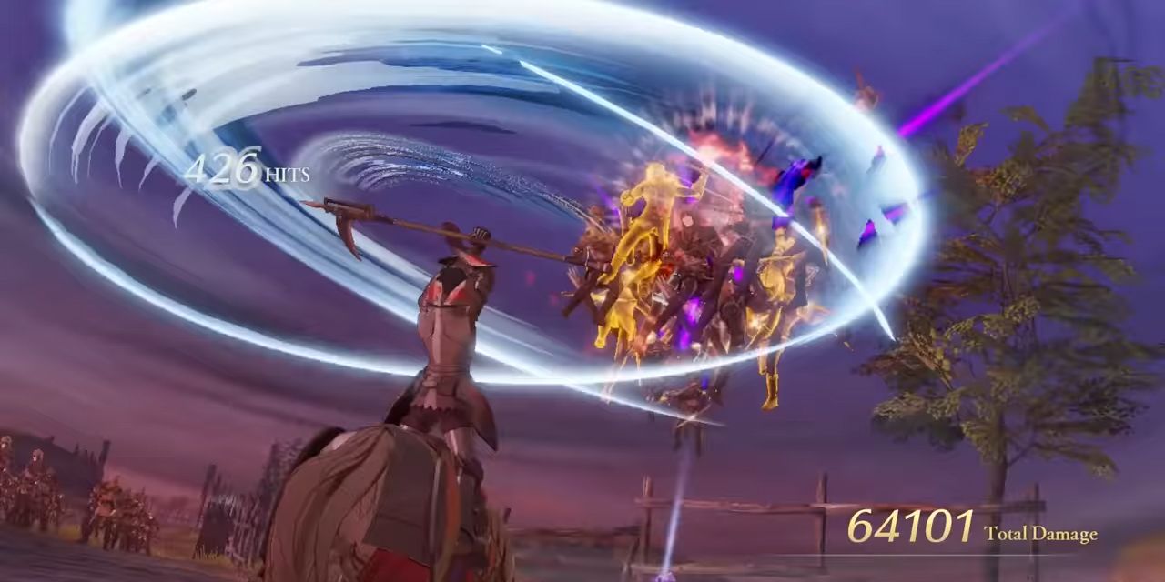 A screenshot showing the player performing a special move in Fire Emblem Warriors: Three Hopes