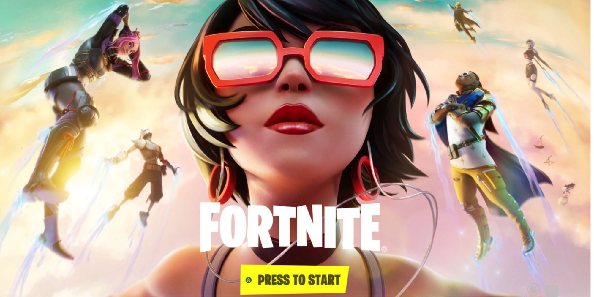 Fortnite Vibin Promo Art Showing Evie Wearing Sunglasses And Other Loopers Floating Through The Air Having Fun.