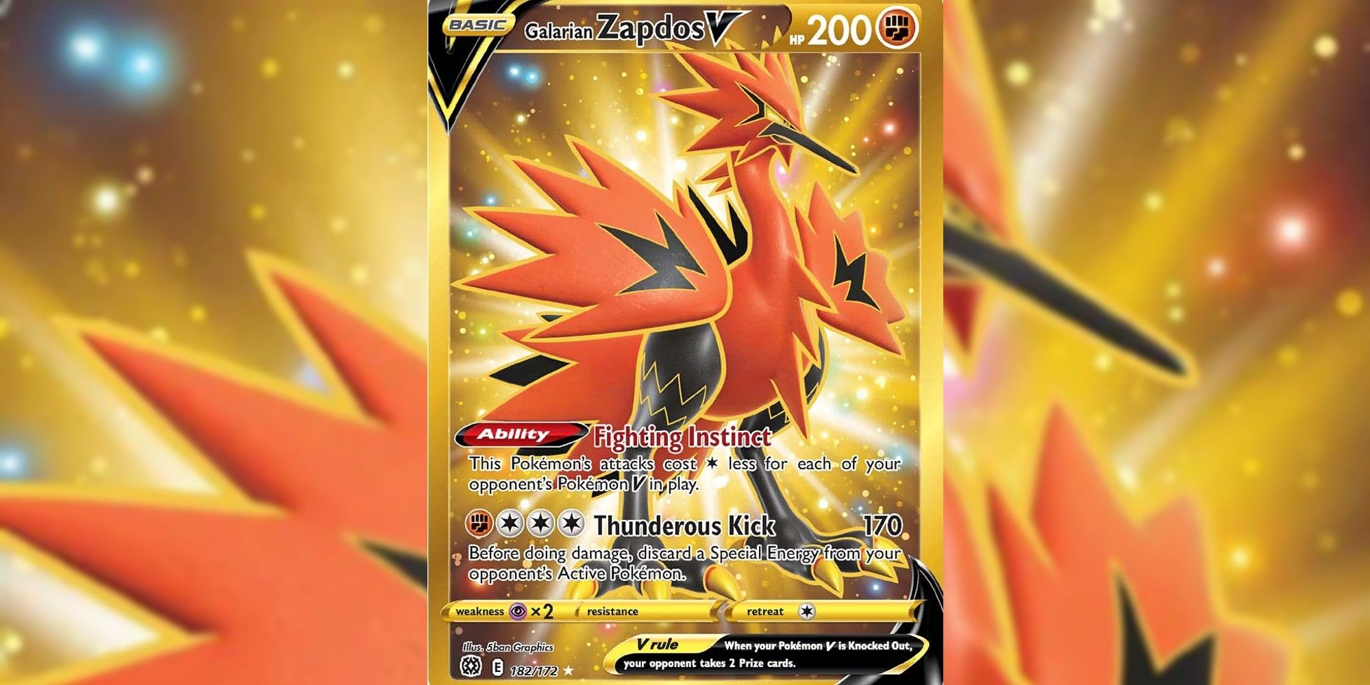 Galarian Zapdos V card with blurred background