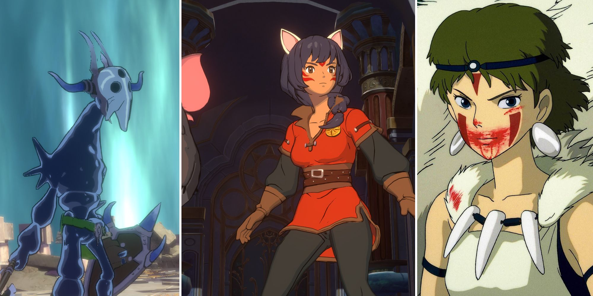 Ni No Kuni Cross Worlds split image. Screencap from Princess Mononoke.