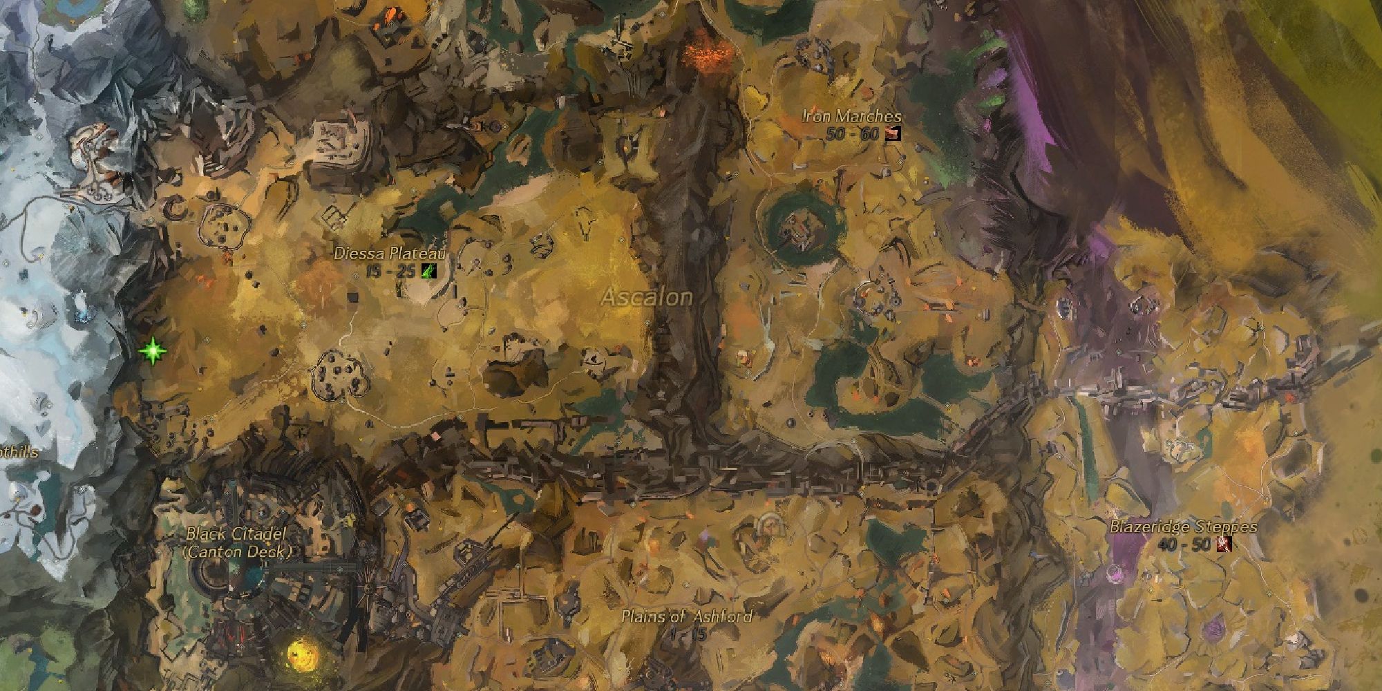 Ascalon locations shown on map of tyria