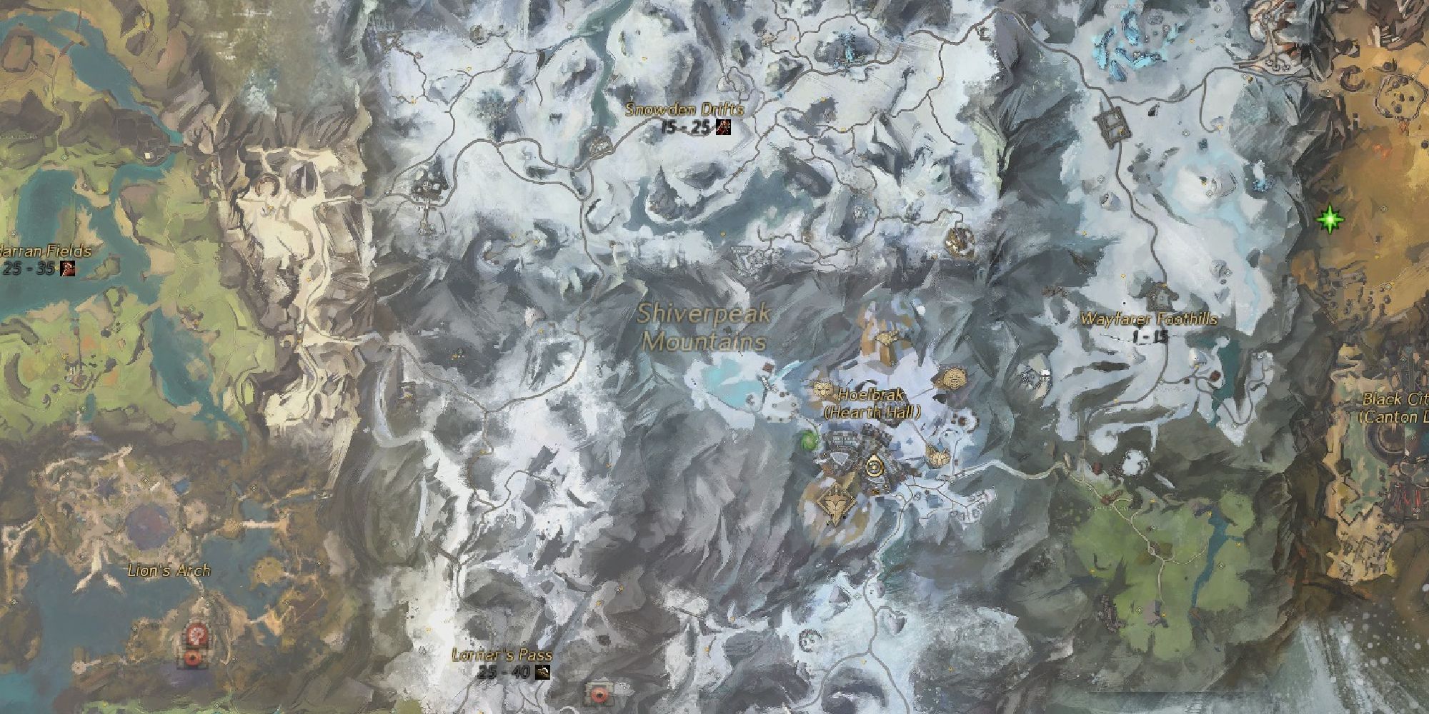 shiverpeak mountain areas shown on map of tyria