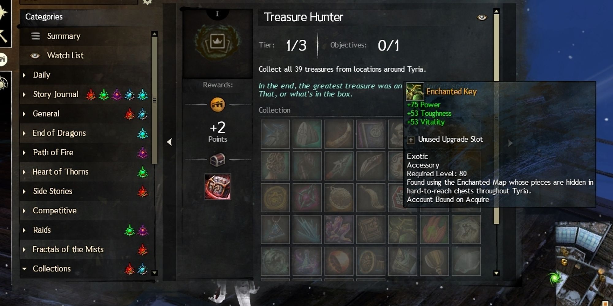 treasure hunter achievement with enchanted key highlighted