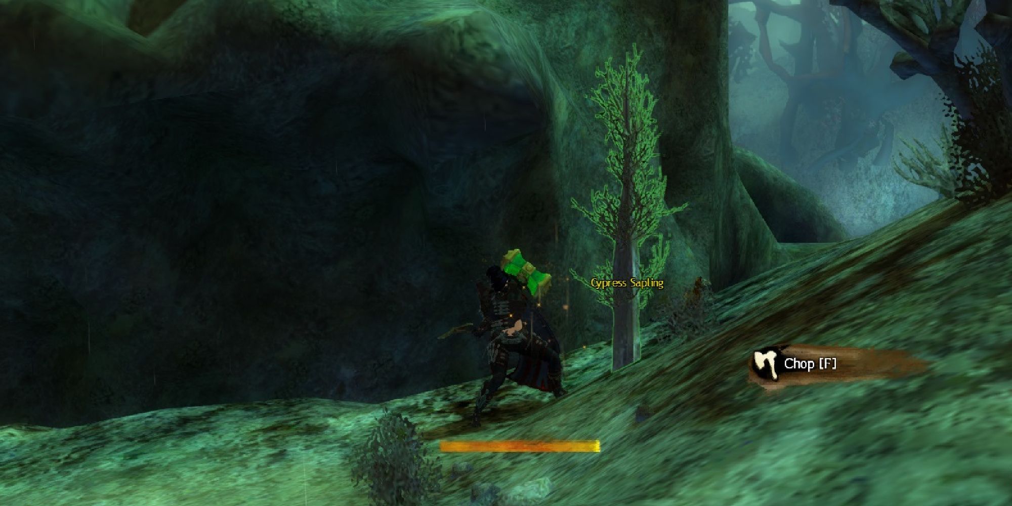 player chopping a tree