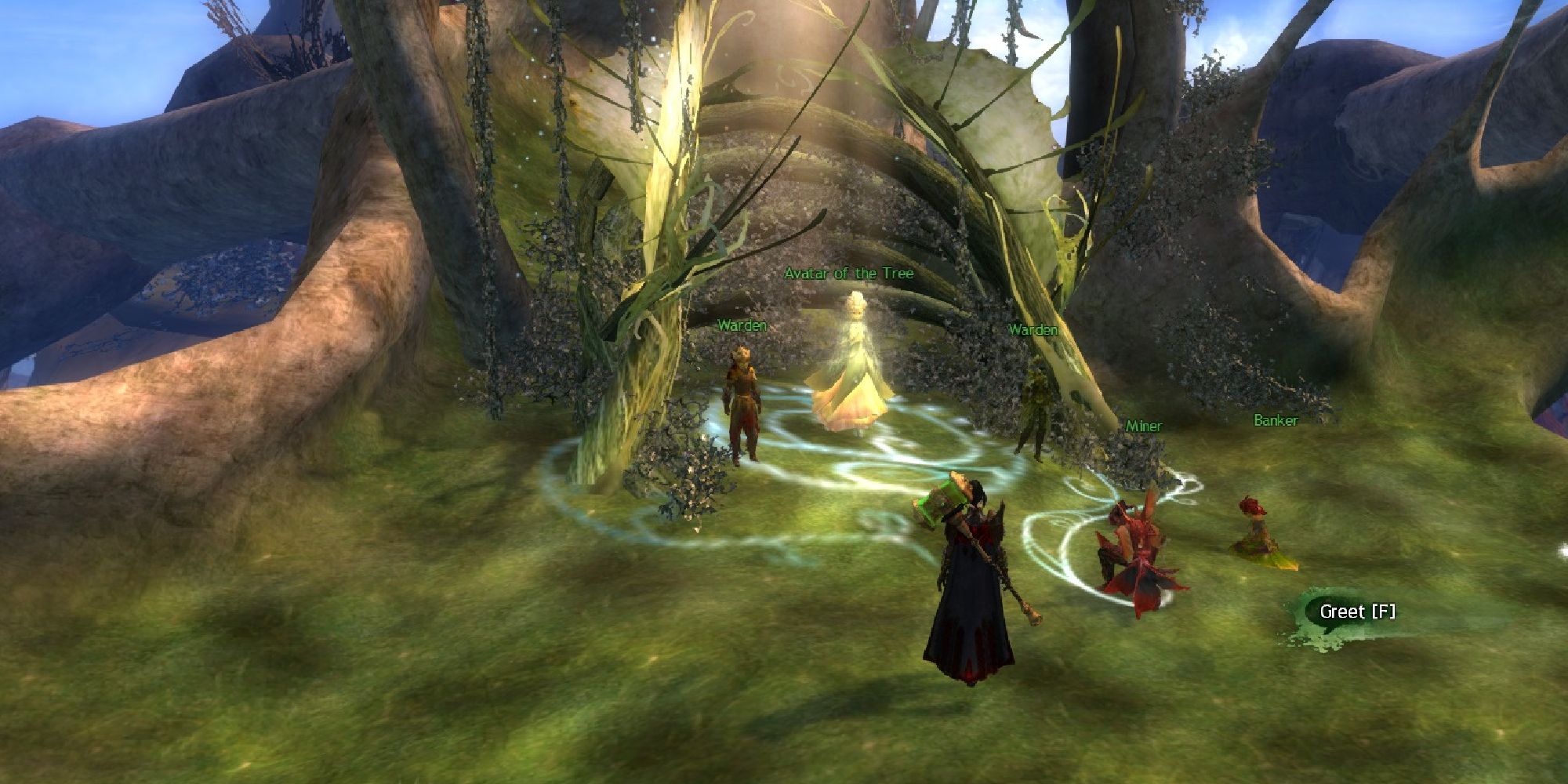 player facing the avatar of the pale tree