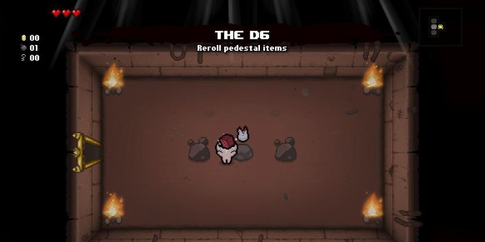 Binding of Isaac Isaac picking the D6 back up from an item pedestal