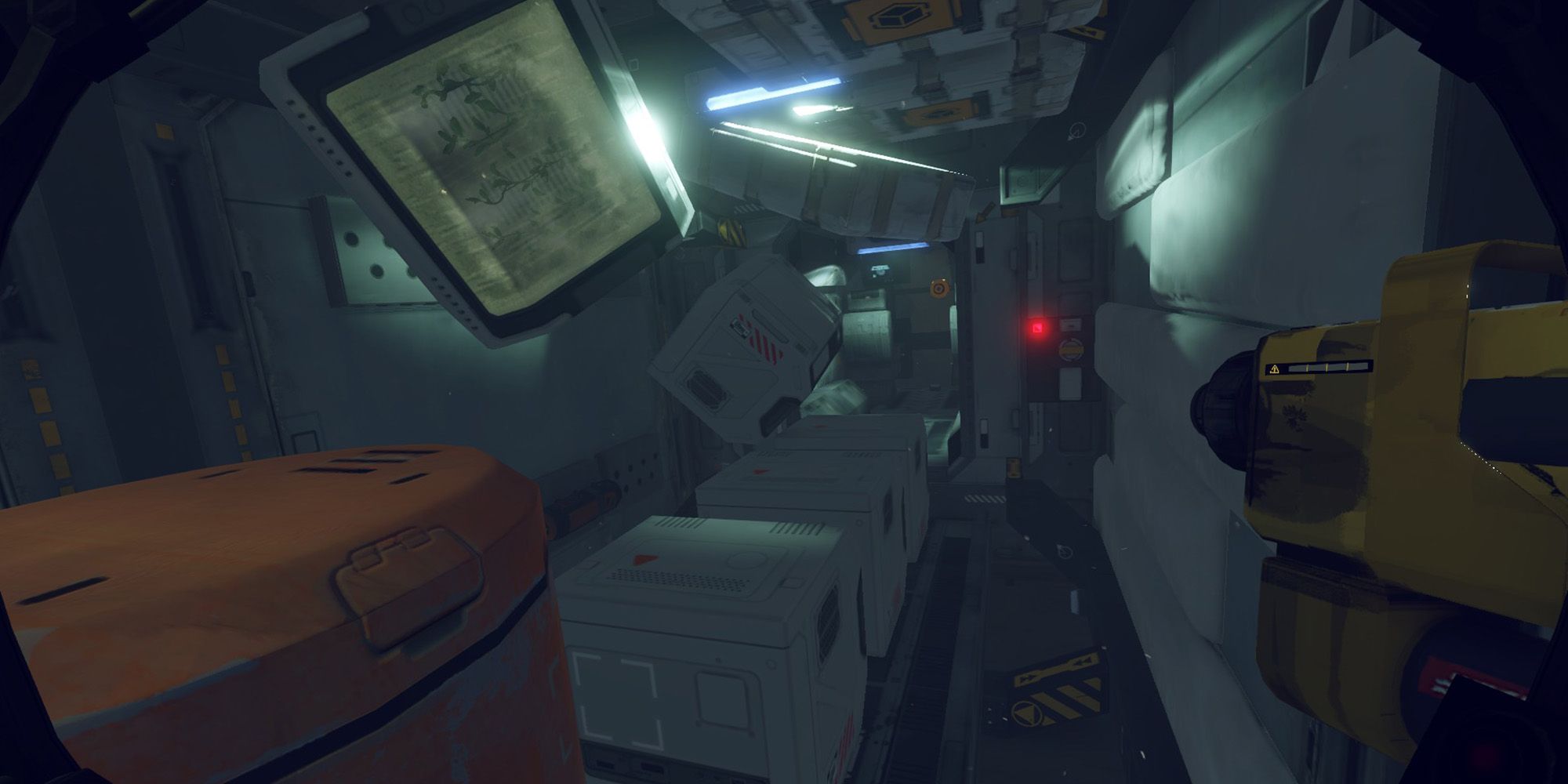 mackerel cargo interior with floating crates, fuel tanks, and hydroponics
