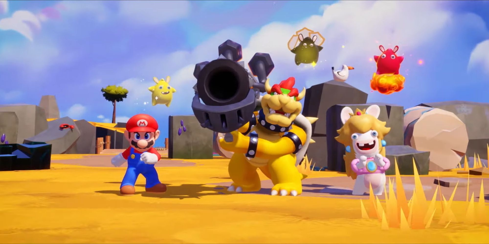 mario and rabbids team with bowser