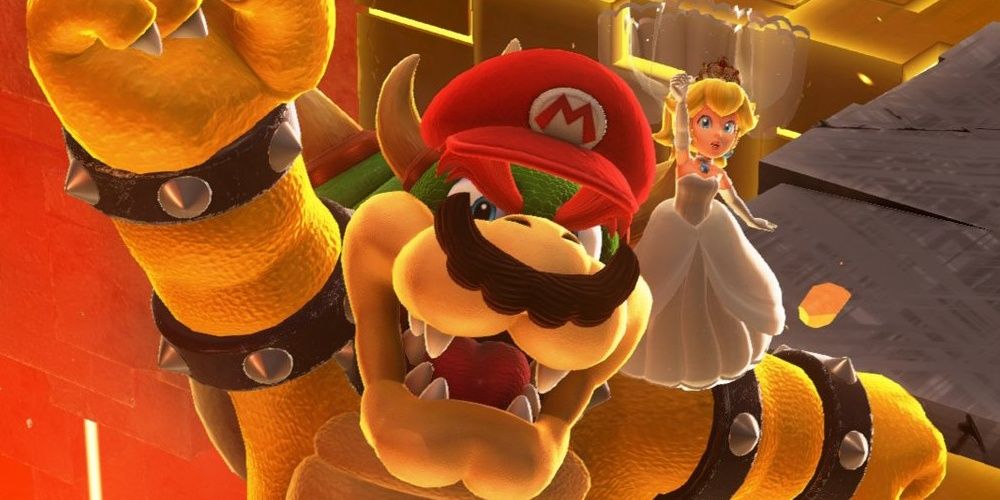 Mario capturing Bowser in Super Mario Odyssey