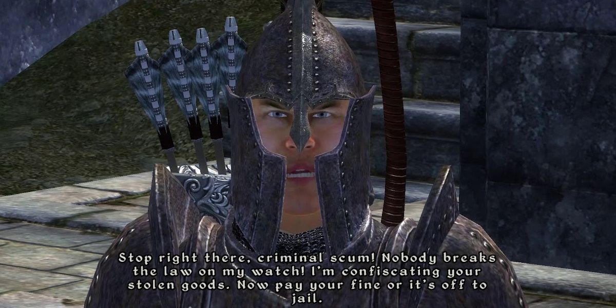 Oblivion Imperial Watch saying Stop right there criminal scum.